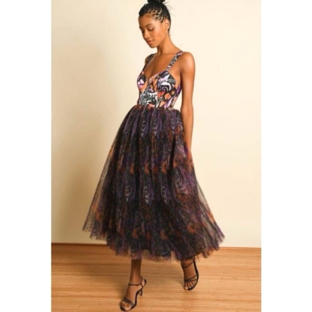 Hutch Purple and Black Midi Sundress Plunge Neckline